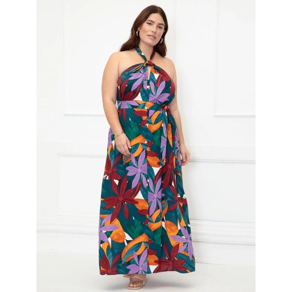 ELOQUII Plus Size 22/24 Printed Halter Dress‎ safari printed block NEW - Picture 1 of 15